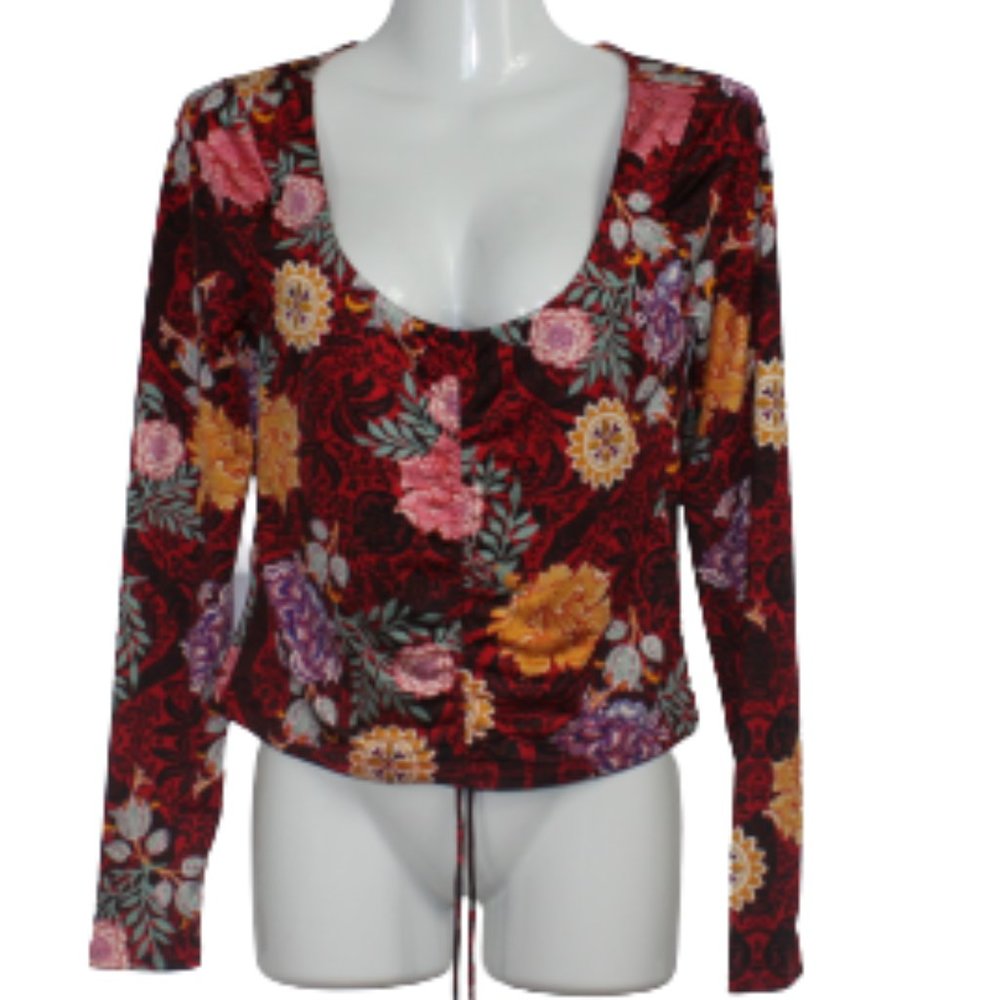 GUESS Los Angeles Floral Print Ruched Front Top – Size S - Picture 2 of 5